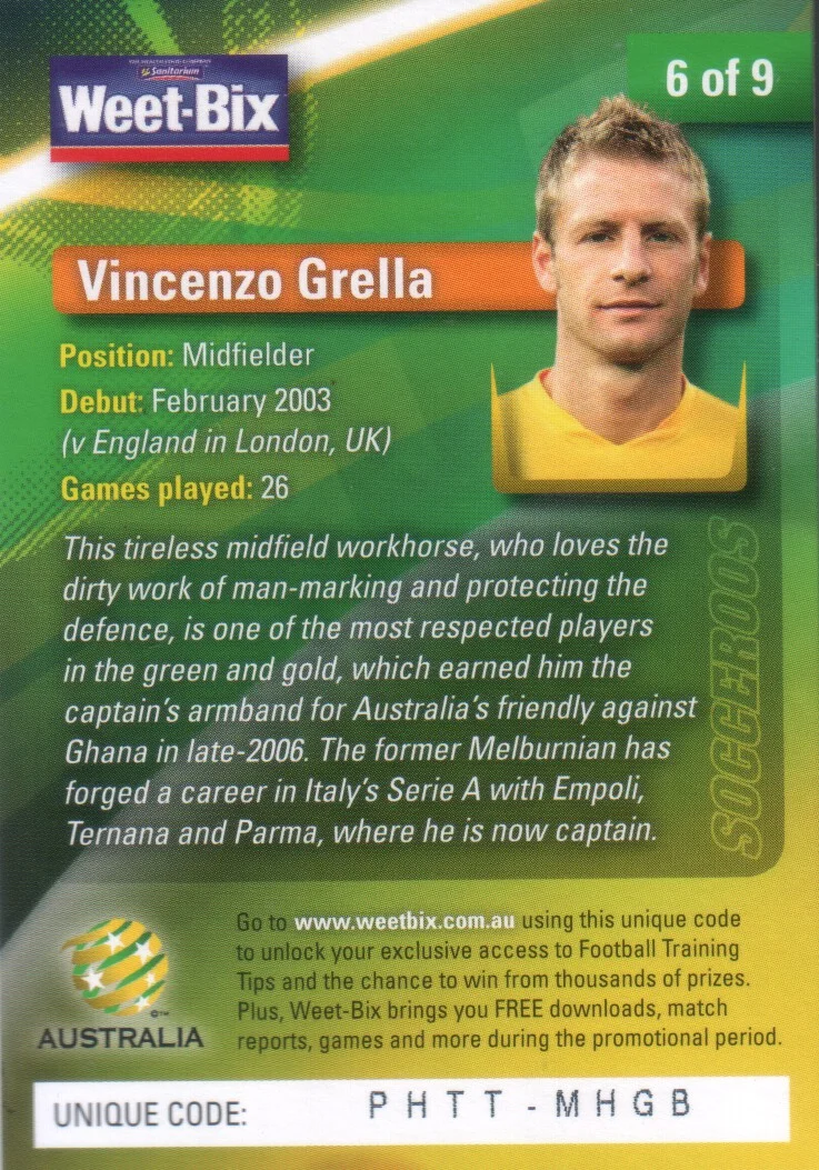 Weetbix Sanitarium Socceroos Card (AUSTRALIA)
