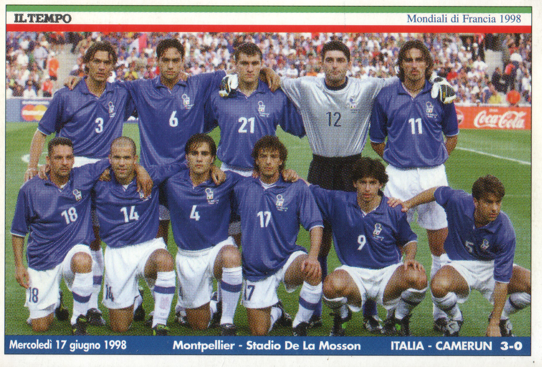 Italia con D.Baggio e F.Cannavaro Cartolina - France 98