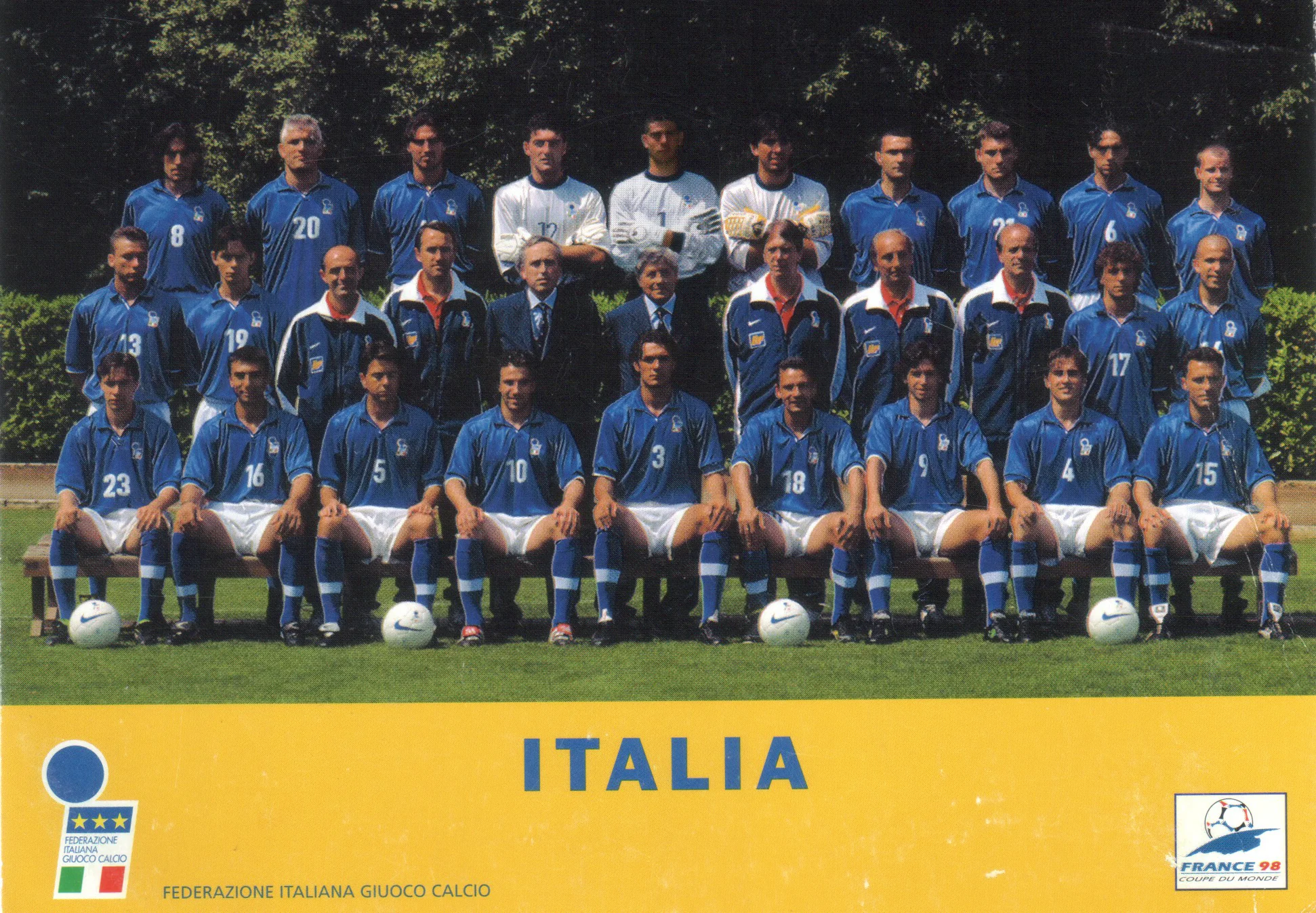 Italia con D.Baggio, F.Cannavaro, Chiesa, Buffon Cartolina - France 98