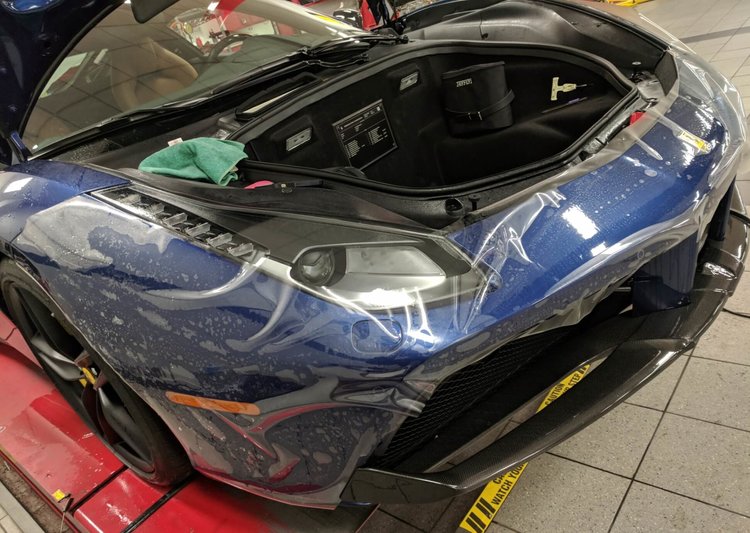 Ferrari 488 getting Xpel Ultimate paint protection film on front bumper