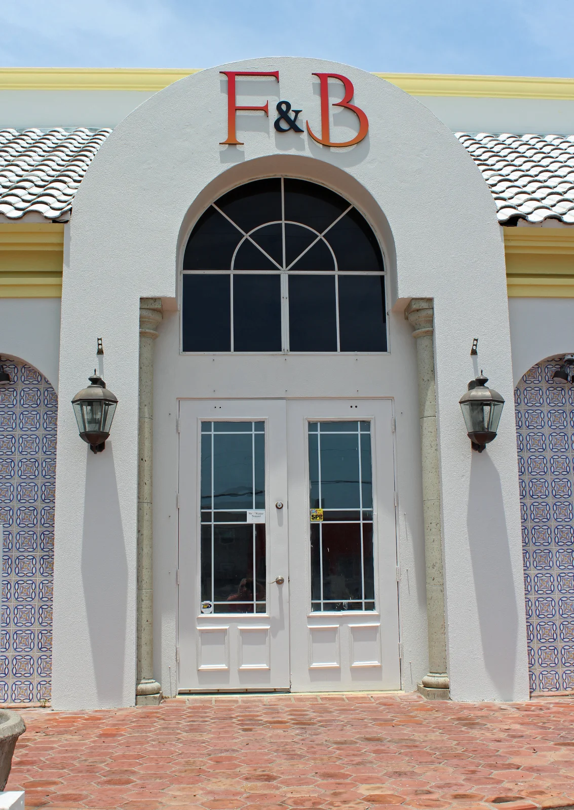 The façade of the restaurant features its straightforward name. F&B stands for Food and Beverage. (VBR)