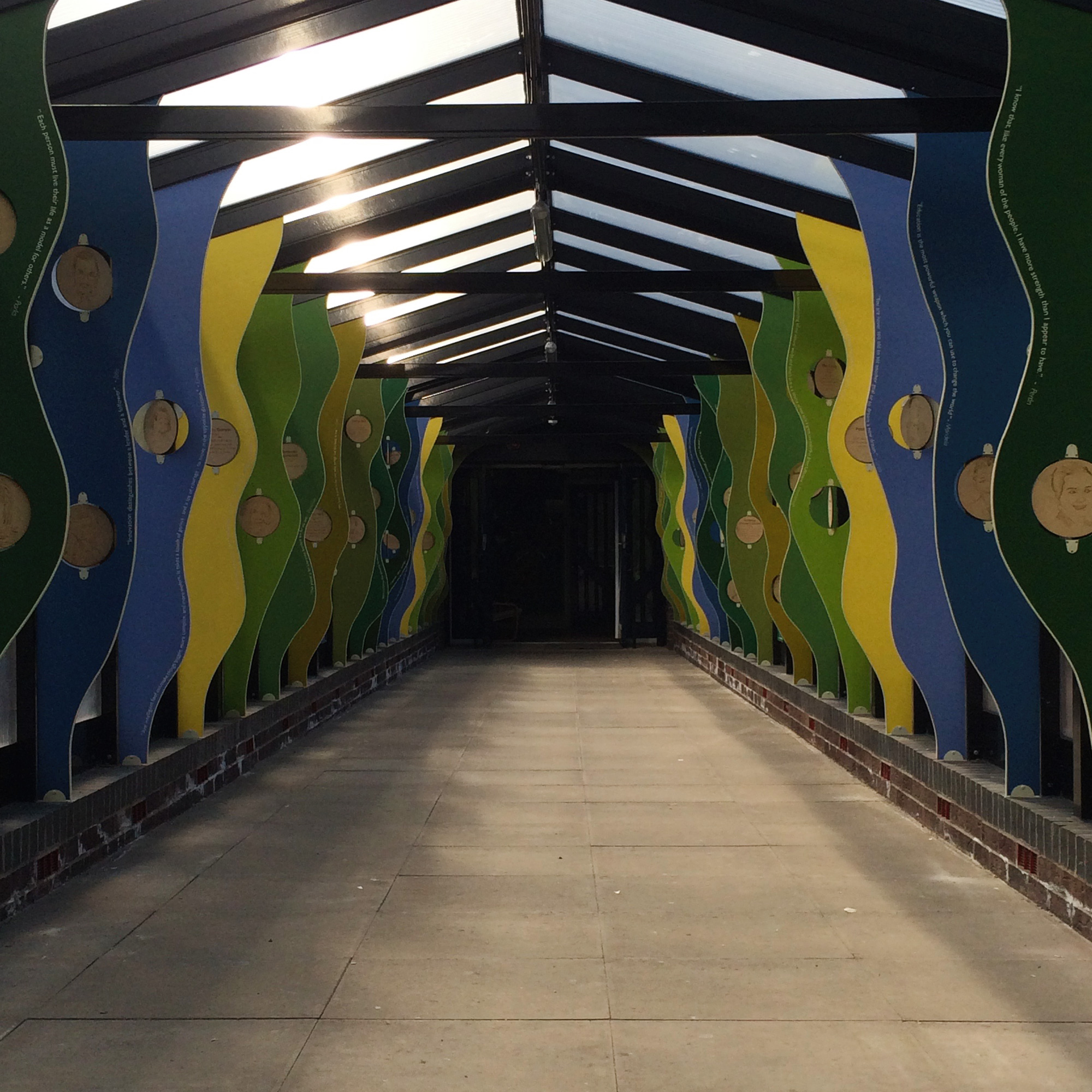 school corridor installation along walkway