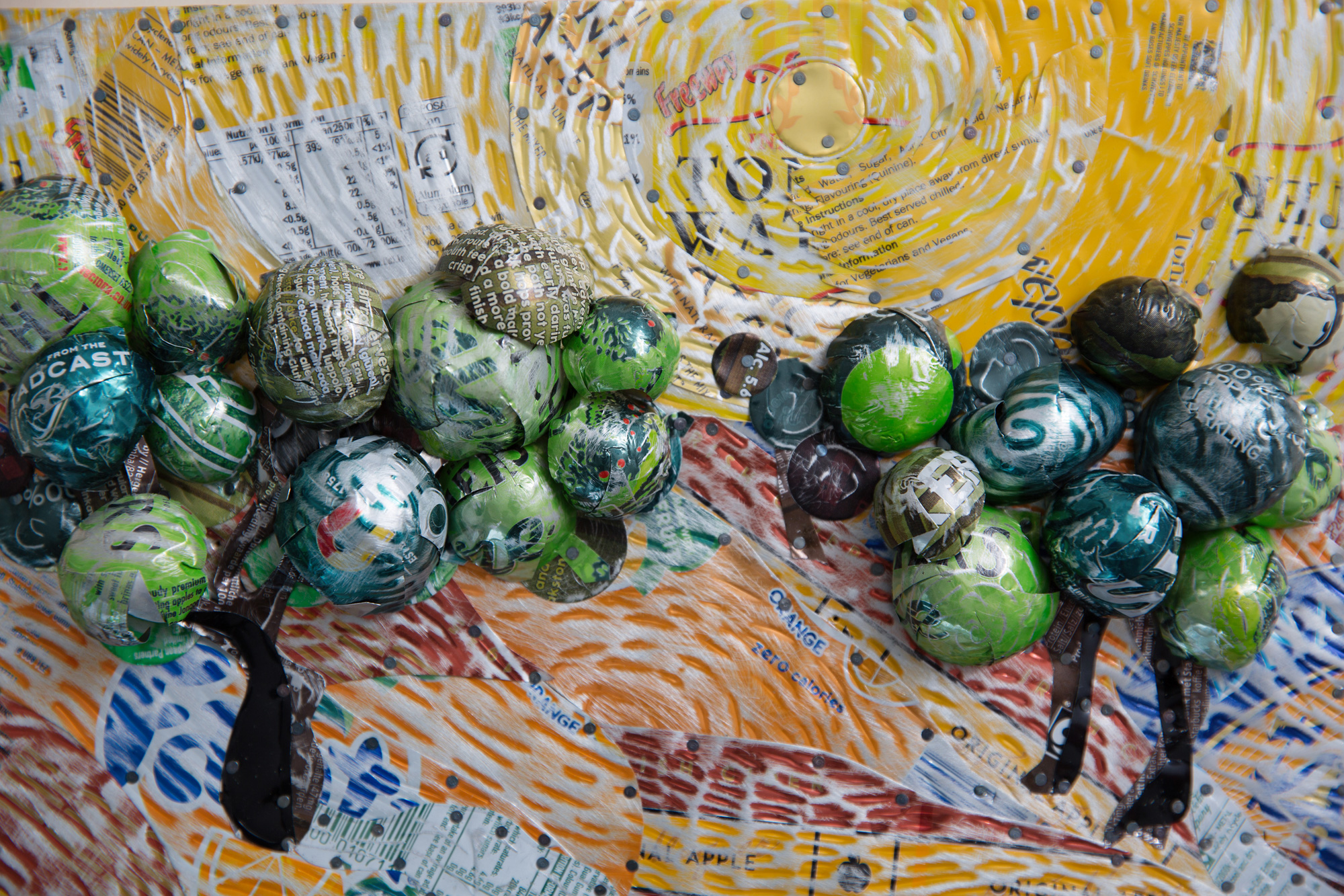van gogh style drinks can soda cans picture recycling metal art trees embossing sanding landscape art textured artwork