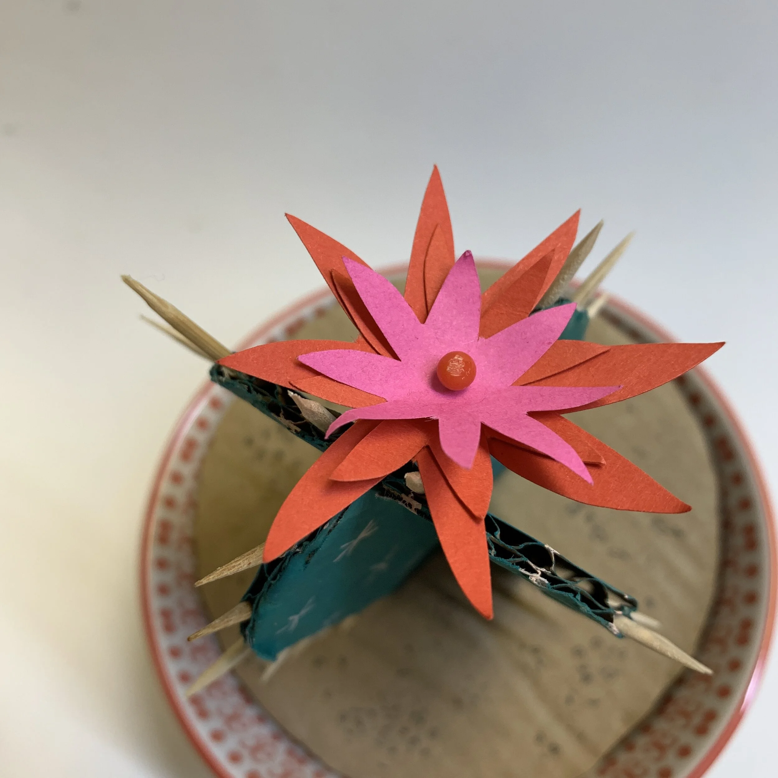 close up details of pink and red cactus flower hand made in paper paper craft cactus making kit