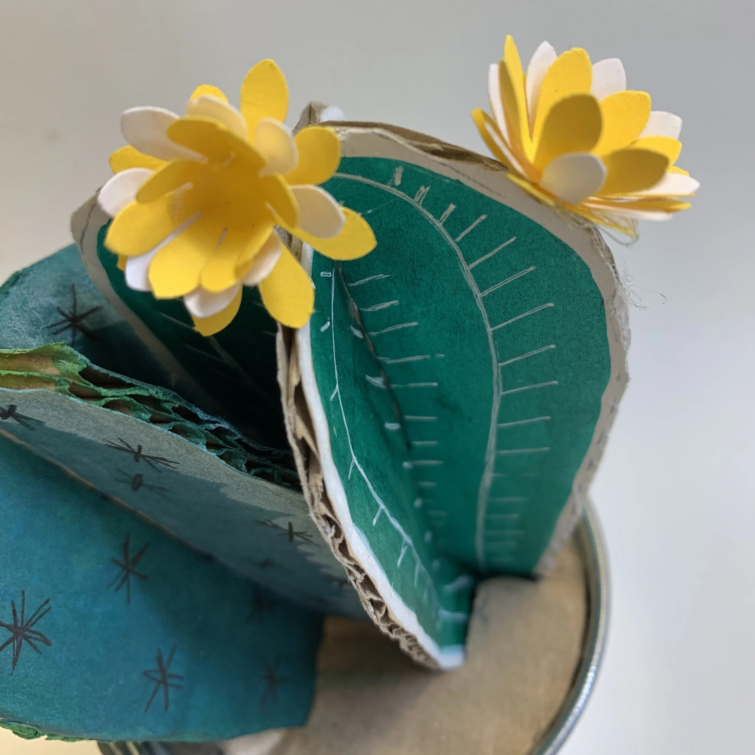 zoomed in detail close up of painted cardboard cactus handmade crafted kit