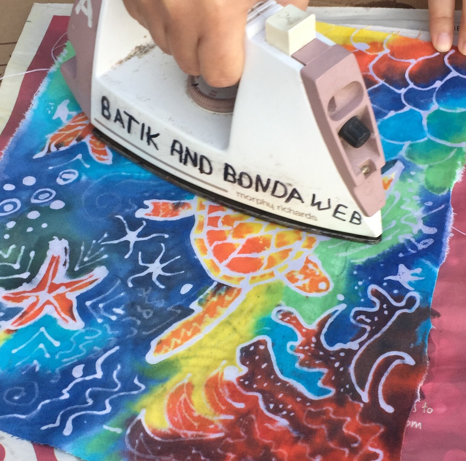 Ironing sealife artwork batik hot wax textile artwork class Stafford