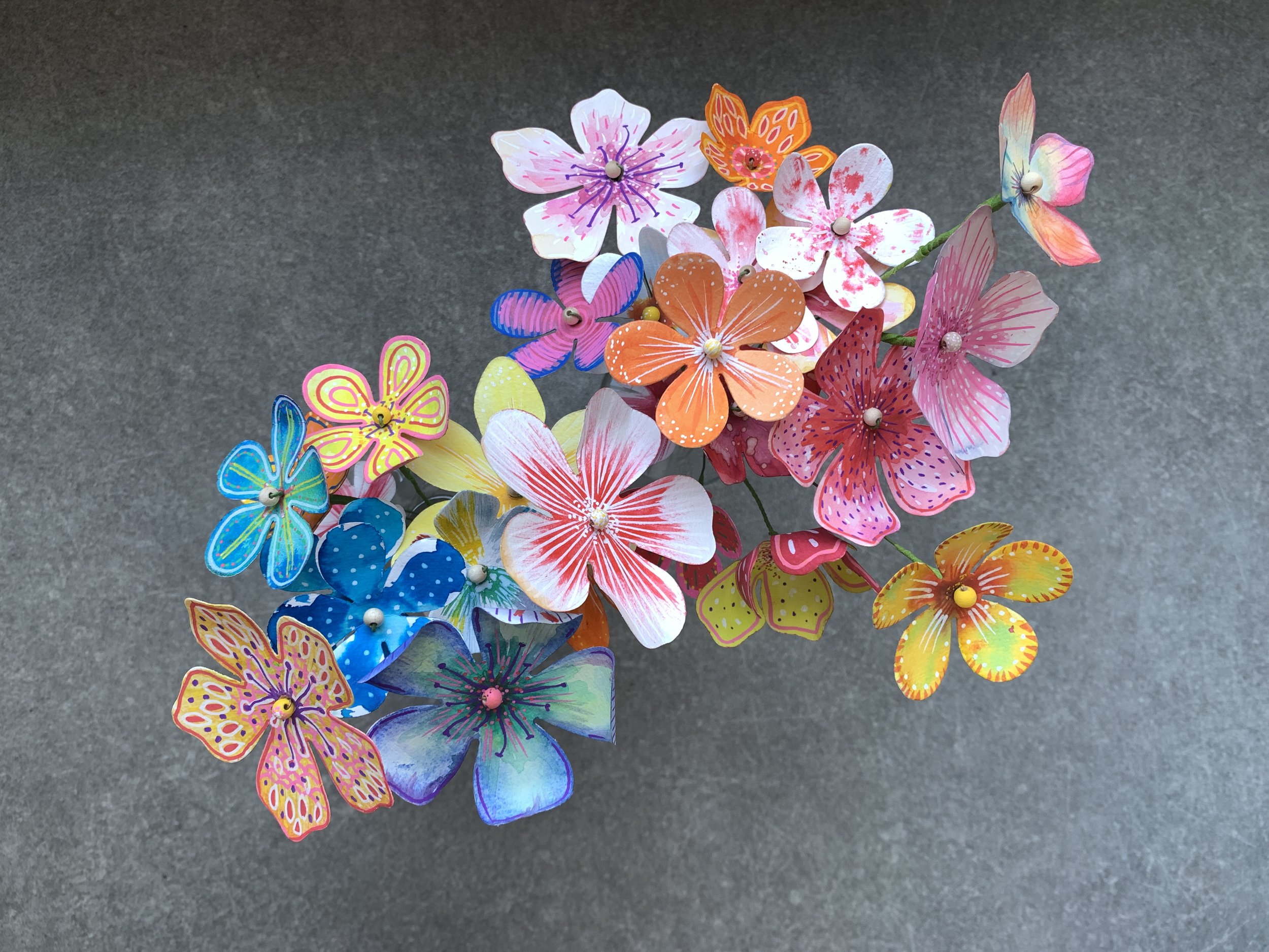 bouquet posy handmade paper flowers colourful and pretty craft in workshop art class making with Proteanart Stafford