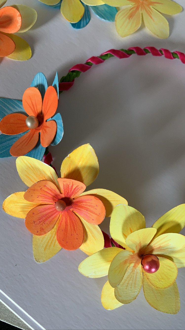 Zoomed in detail of paper flower crown bridal hen party activity in Stafford Proteanart