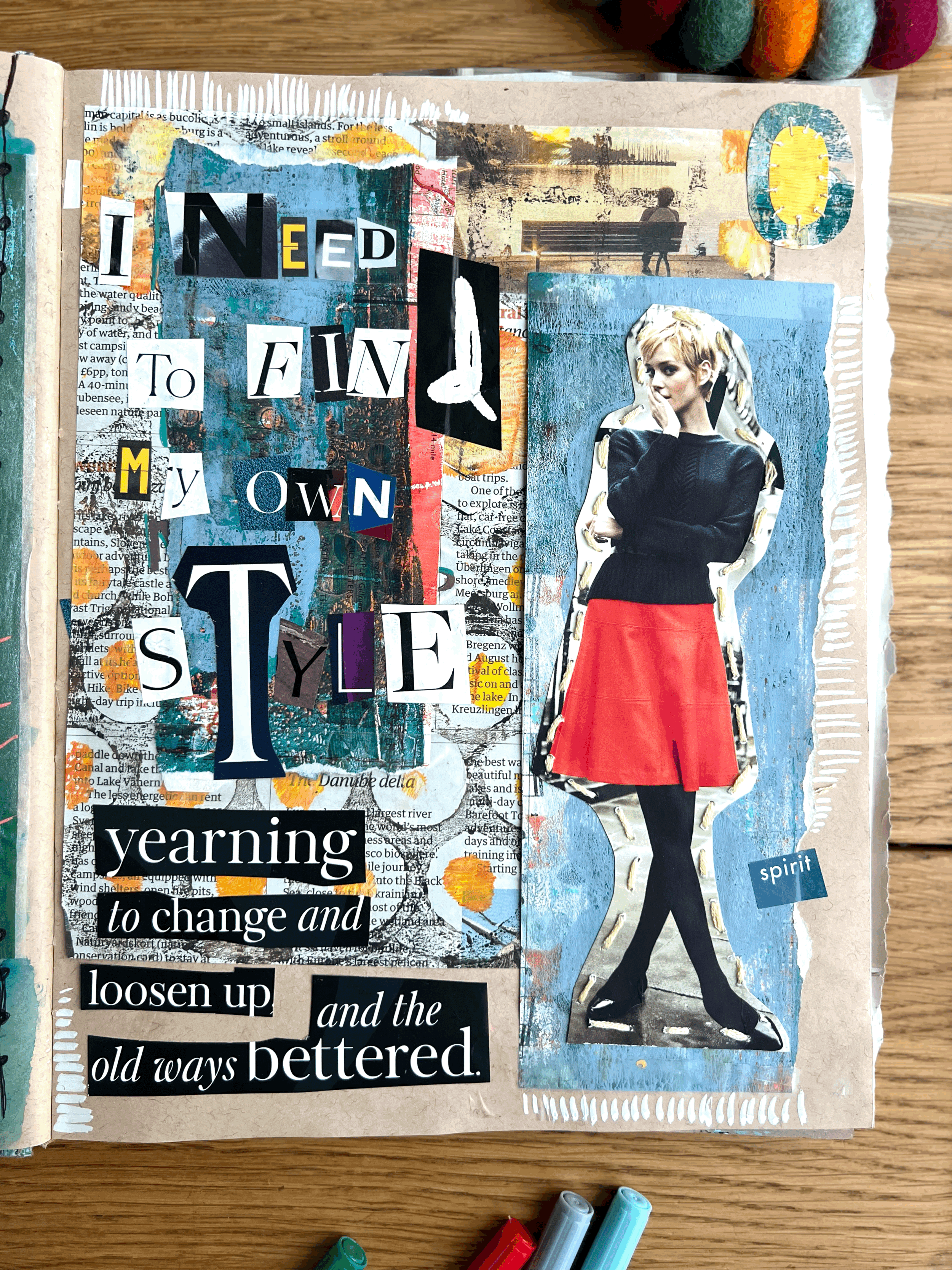 artist journal with collaged fashion and magazine lettering and fonts narrative textures artwork illustration collage artist