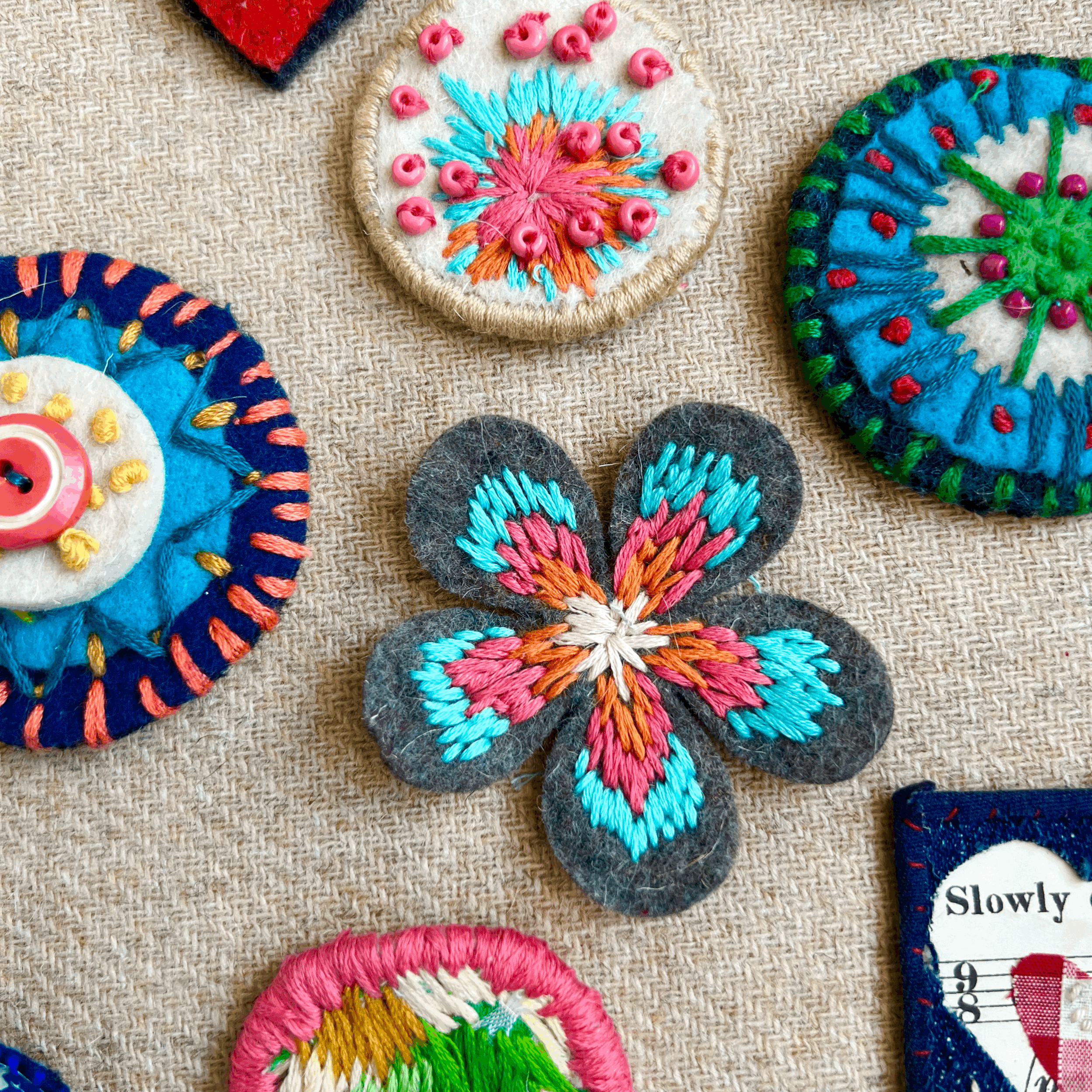 Stitched and mixed media brooch &  pendant workshop