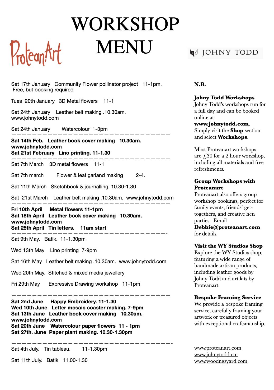 workshop calendar 20026