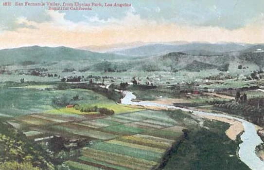 The San Fernando Valley with the Los Angeles River near Cahuenga Pass at turn of the century.