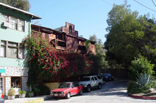 Jim Morrison's house, which was recently remodeled, is next door to the Canyon Cleaners and behind the Country Store.