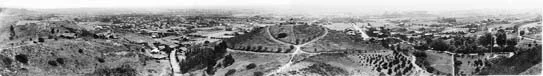 This panorama was taken from Lookout Mountain at the top of Laurel Canyon in 1906. This is really an amazing view showing clear details of Hollywood below. 