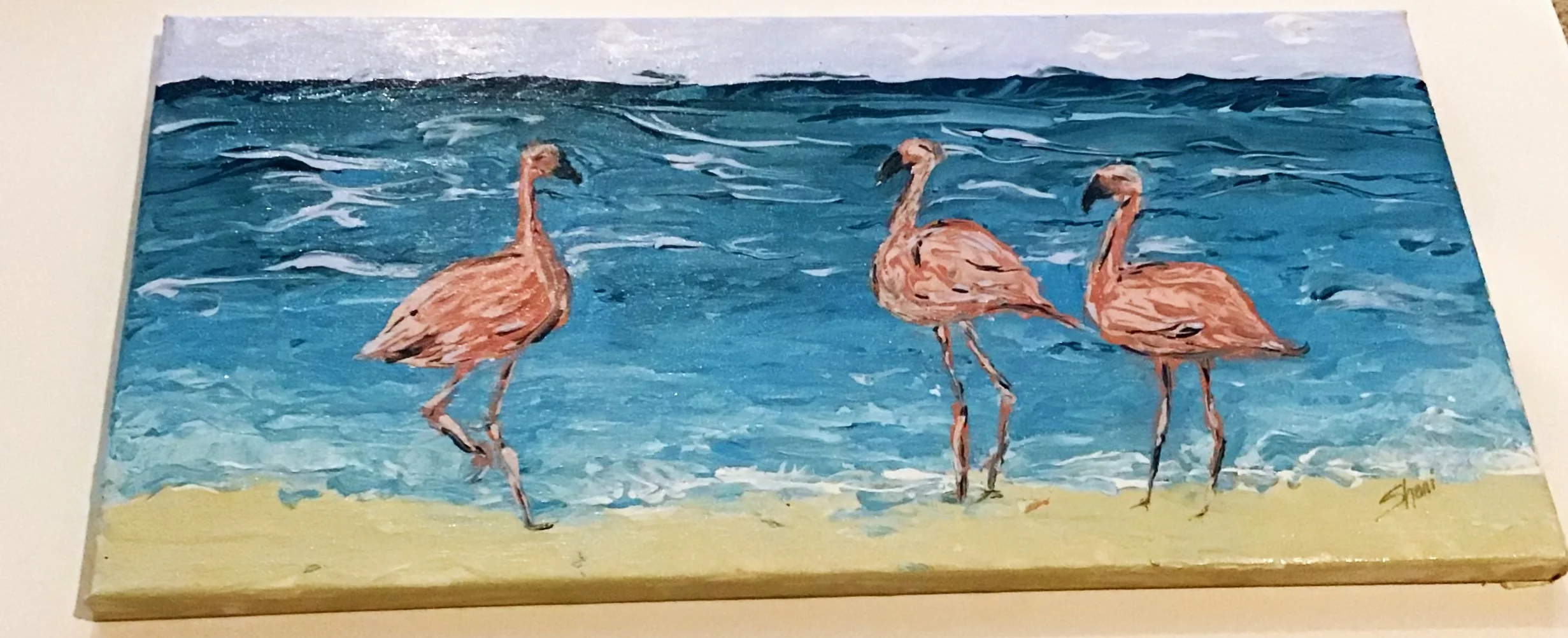 Beach Flamingos 10x20