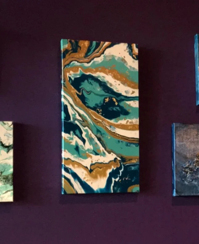Teal with Copper Splash; Gold Flake 12x24