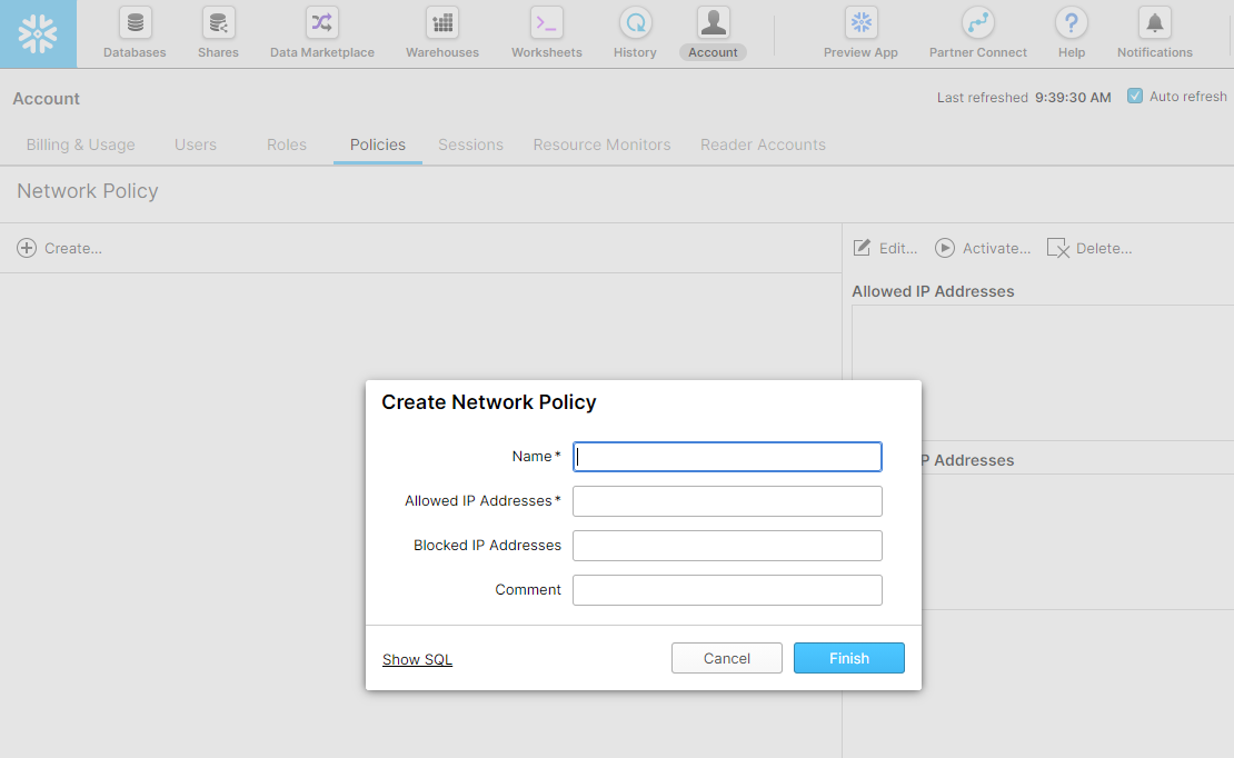 Screenshot showing window to create a network policy.