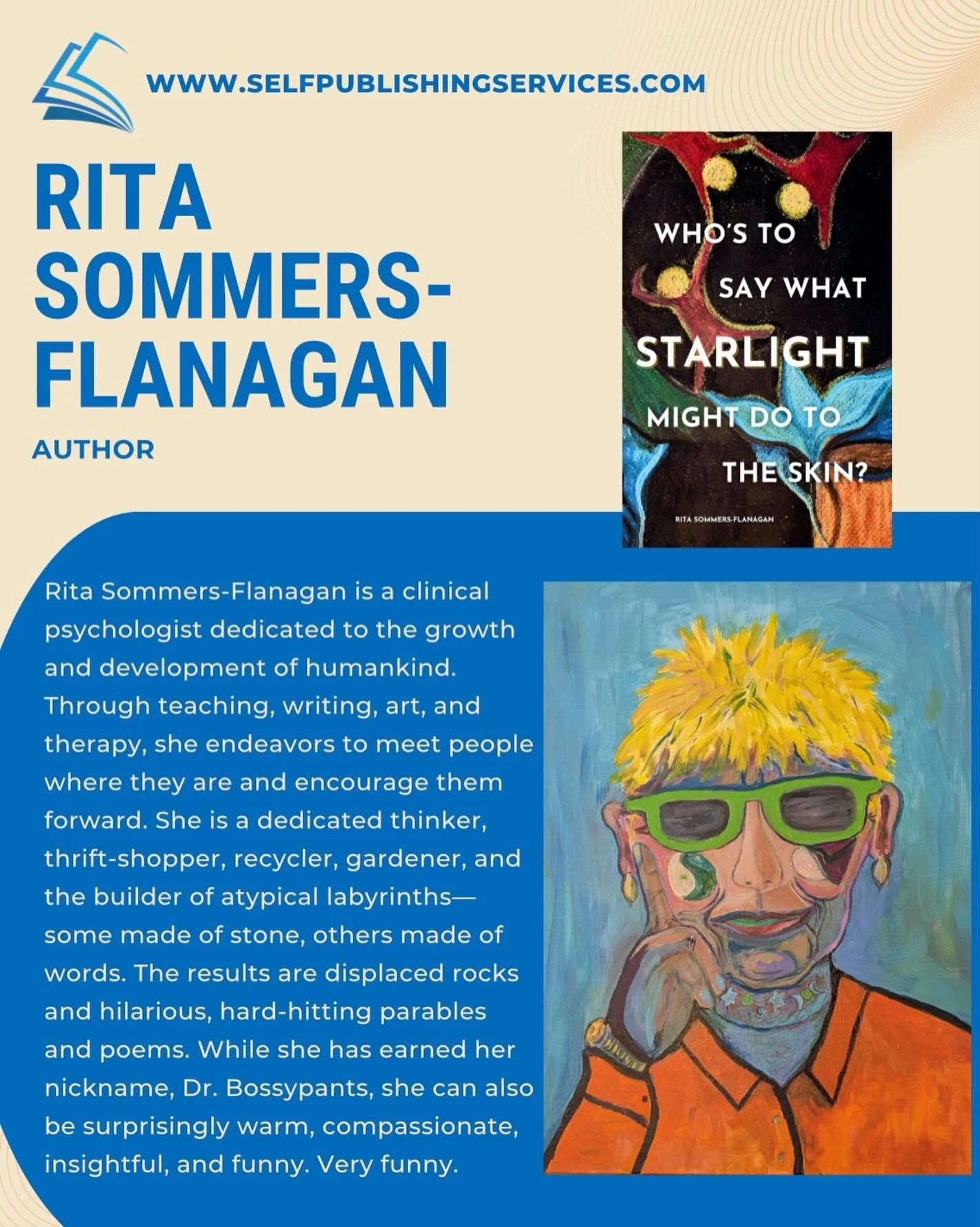 Today we are highlighting author Rita Sommers-Flanagan and her latest work. 

📖Who&rsquo;s to Say What Starlight Might Do to the Skin? is a lyrical, introspective collection that explores profound, irreverent, and tender spiritual and personal exper