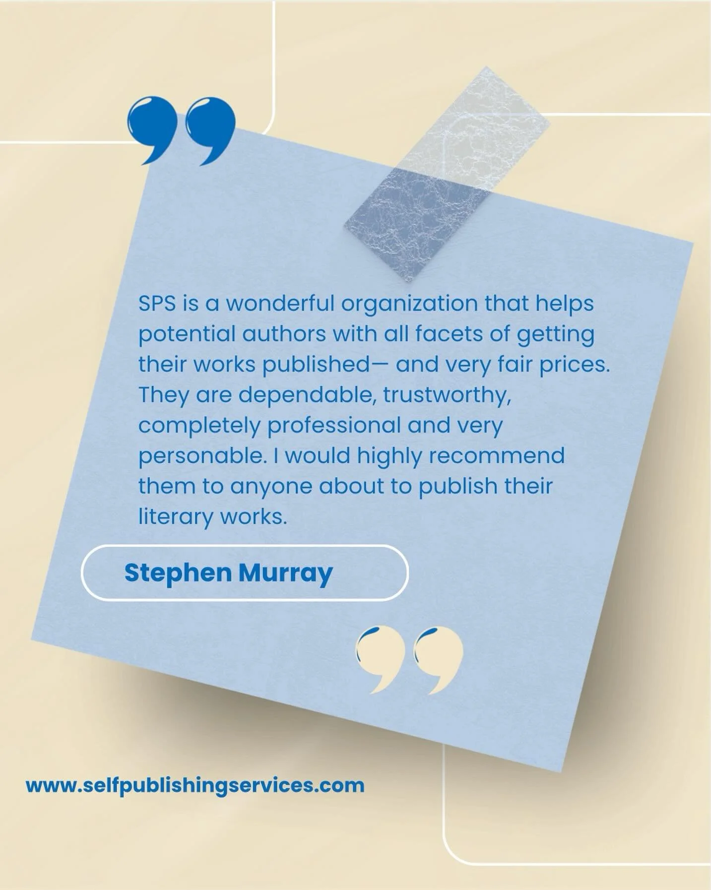 Thank you so much, Stephen! At SPS, we are proud to be there for you every step of the way.
.
.
.
#SPS #selfpublishingservices #clinenttestimonials #writersofinstagram #authorsofinstagram