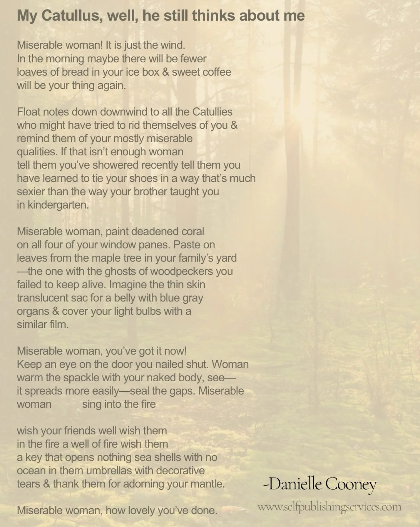 We thought it&rsquo;d be fun to share some poetry from the SPS team with you! First up, we give you, &ldquo;My Catullus, well, he still thinks about me&rdquo; by our own Danielle Cooney. This poem was first published in the 10th anniversary edition o