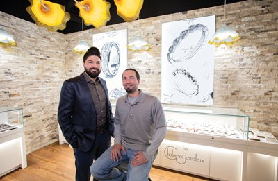 Garrett Chalmers, left, and Brad McCredie at Chalmers Jewelers’ new east Madison location. Photographs by M.O.D. Media Productions