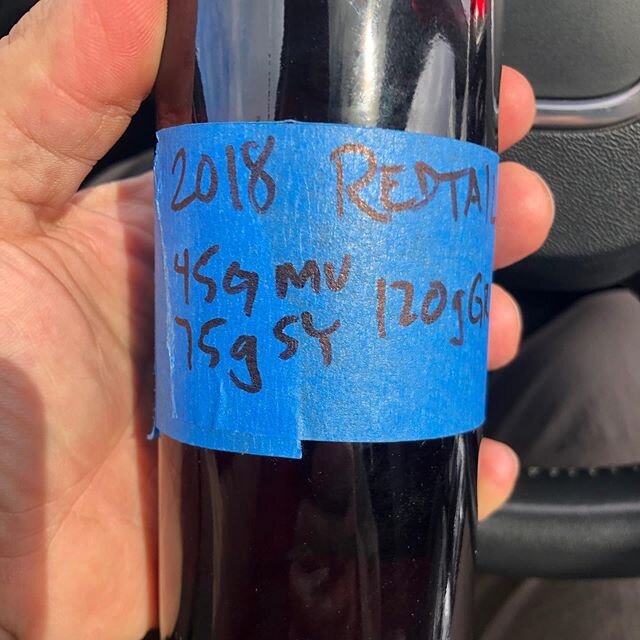 Each year we make our Redtail blend to best describe the year on the ranch. The blend is balanced differently each year. Our final blend for 2018 Redtail: 50% Grenache, 33% Syrah (1/3 whole cluster), and 17% Mourv&egrave;dre. It&rsquo;s going to be A
