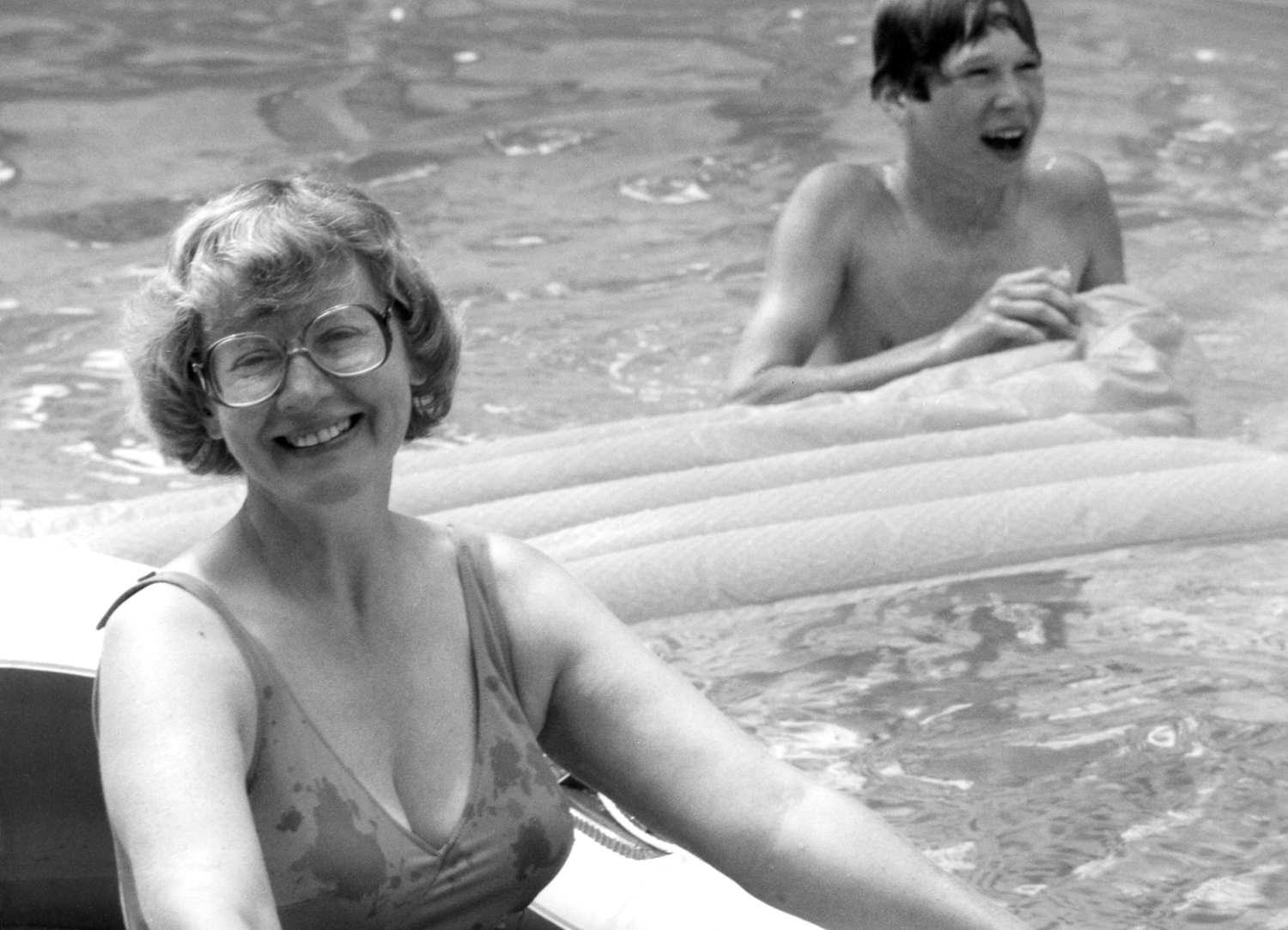 Bernice and Steve, in her back yard pool, 1981