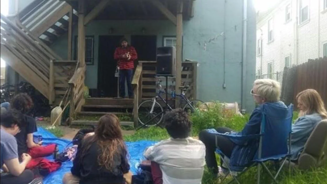 Javier O Huerta Reads Poetry in the Oak Center Neighborhood of West Oakland on April 6th 2019. Photo By Goldie Negelev
