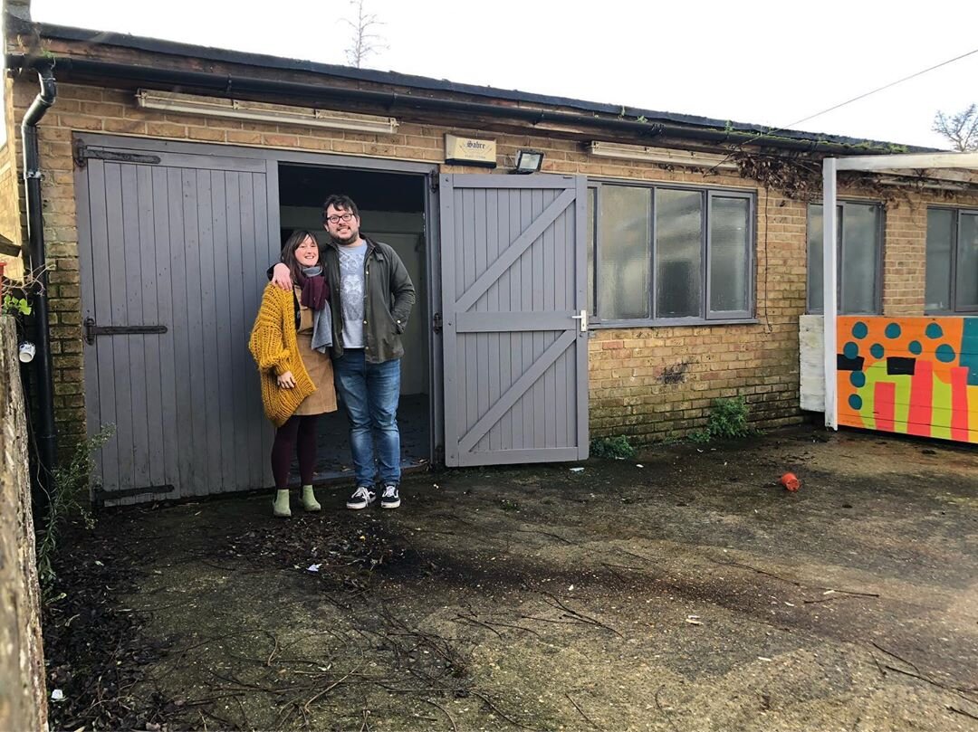 Adam and Carmen after getting the keys to the unconverted garage - ready to build a bakery! Whitstable, Dec 2018. 