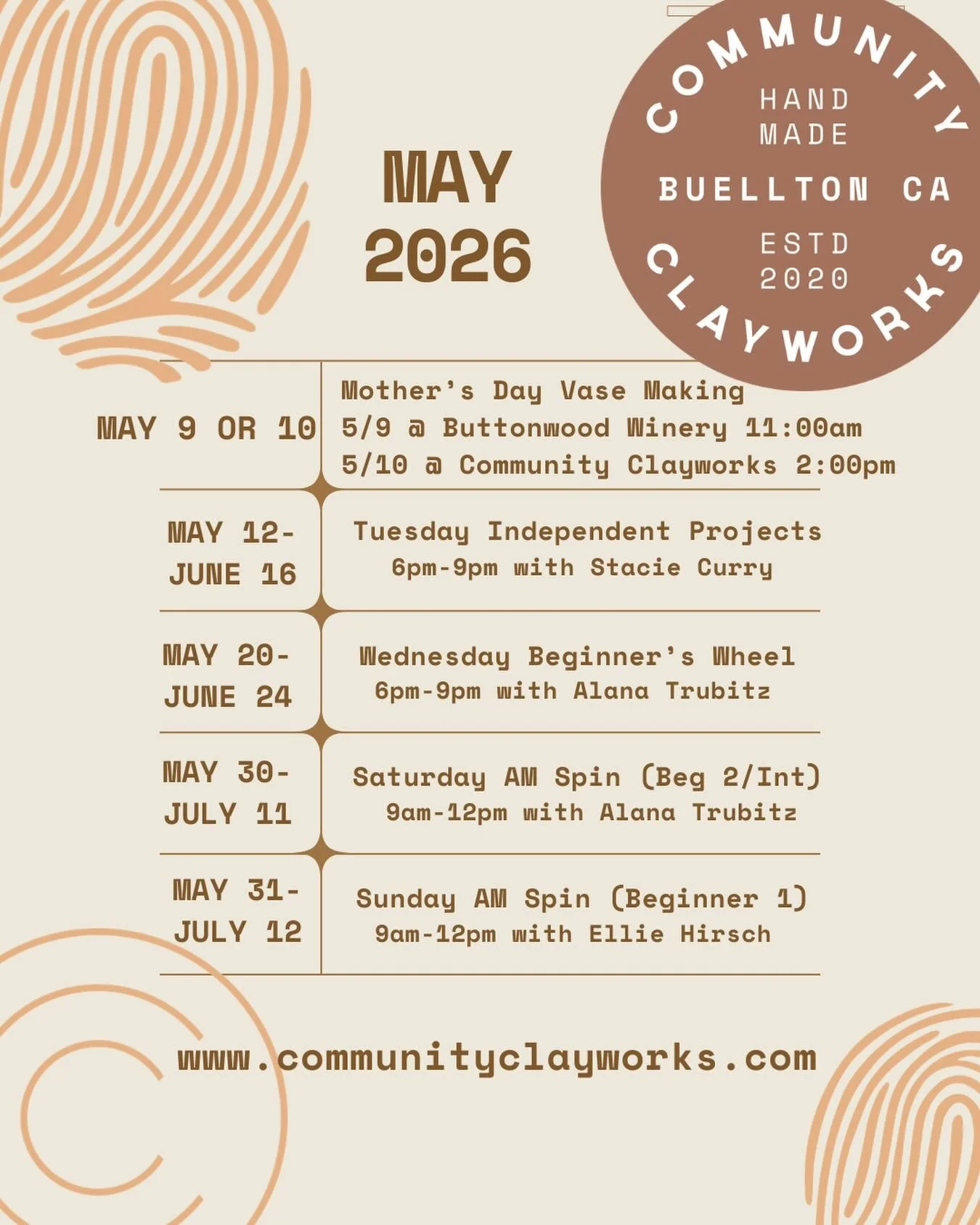Still time to register for some May Clay!