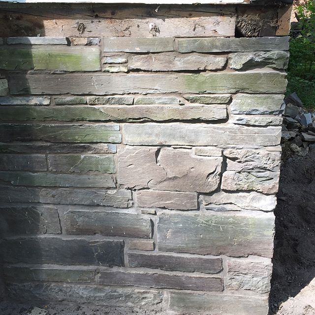 Stone foundation on the #carriagehouse of a historic home built in 1847 #stonemasonry #masonry #trumansburg #fingerlakes #upstateny