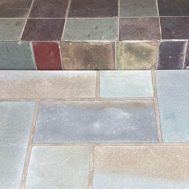 Step by step: old slate tile design by grandfather Fay Combs, followed by a #bluestone step I added last summer. #senecalake #fingerlakes #upstateny