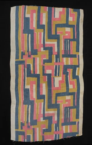 Designer: Ruth Reeves, American, 1892–1966 Retailer: W. & J. Sloane, American, 1843–1985 Length of Fabric, “Abstract” Pattern 1930 Linen 78 11/16 x 42 3/8 in. (199.9 x 107.6 cm) Pattern repeat: 41 in. (104.14 cm) John P. Axelrod Collection, B.A. 1968 1995.49.5 (Yale University Art Gallery)