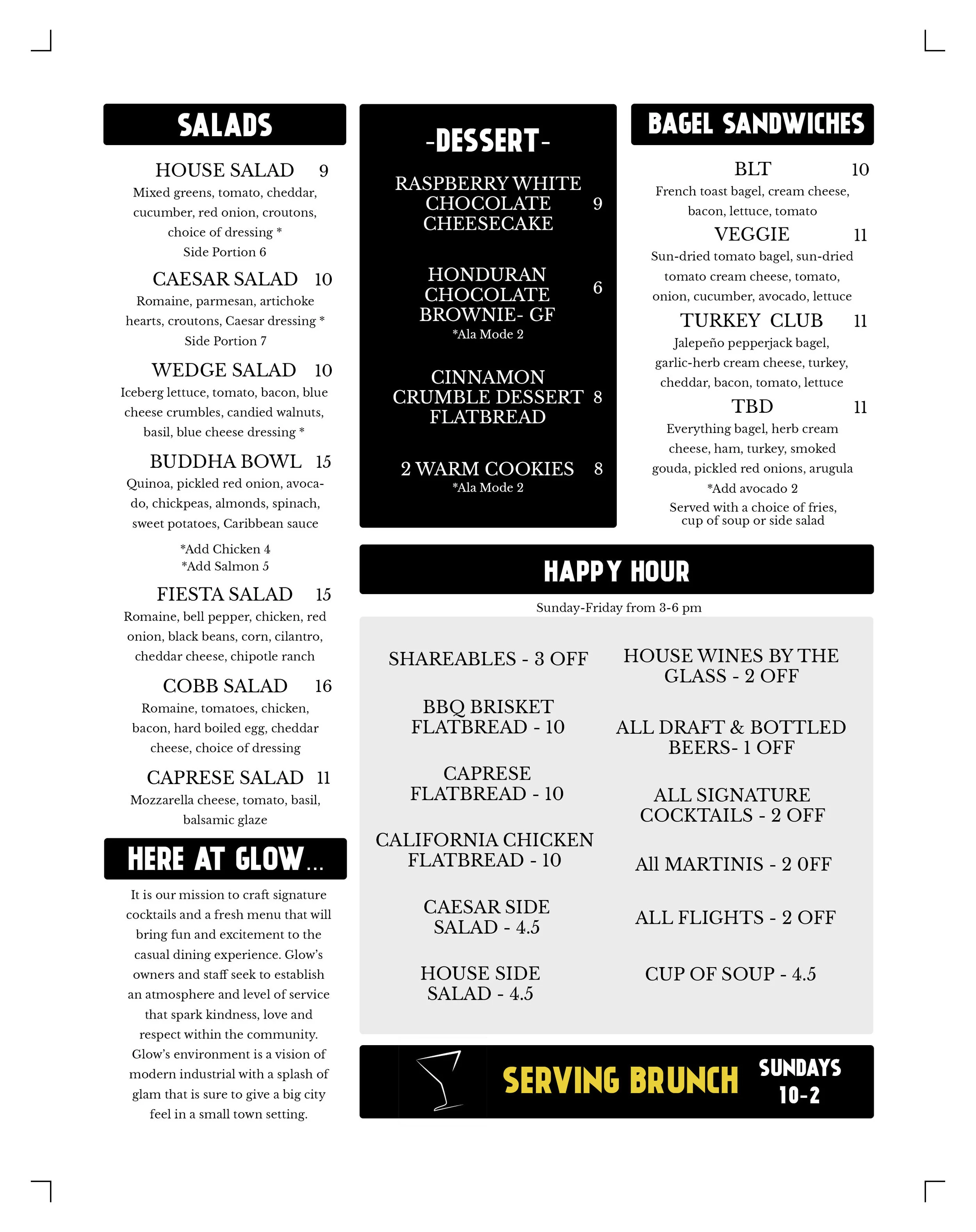 MENU — GLOW MARTINI LOUNGE