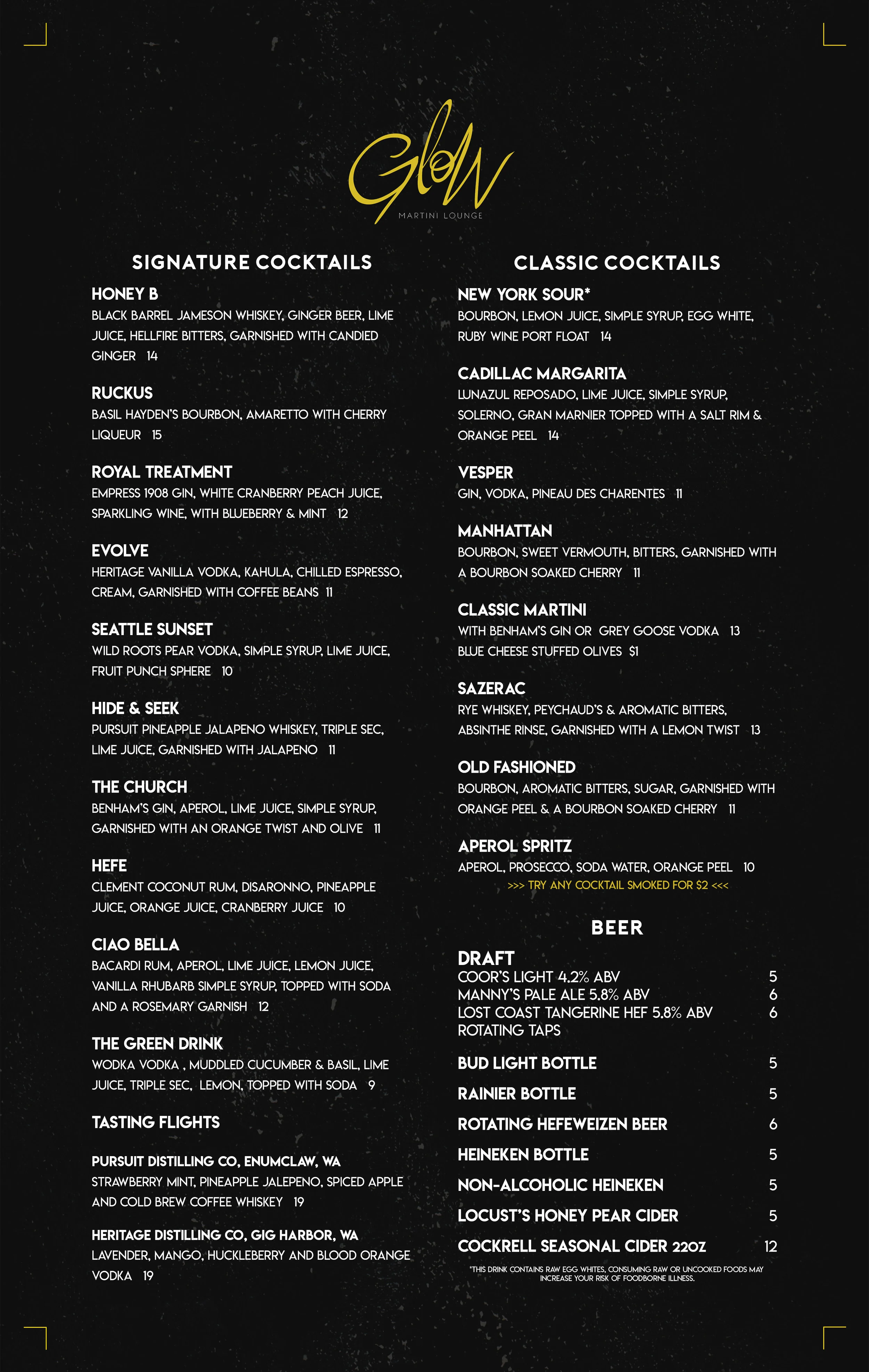 MENU — GLOW MARTINI LOUNGE