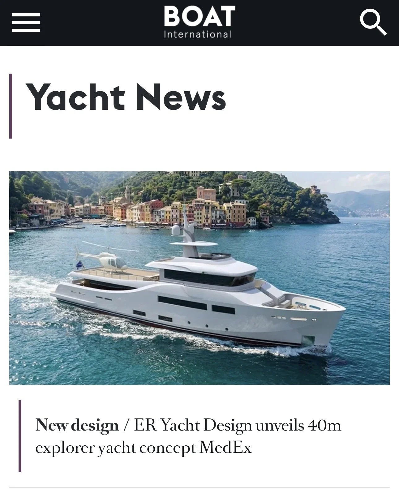 Boat International - "ER Yacht Design unveils 40 m explorer yacht concept MedEx"