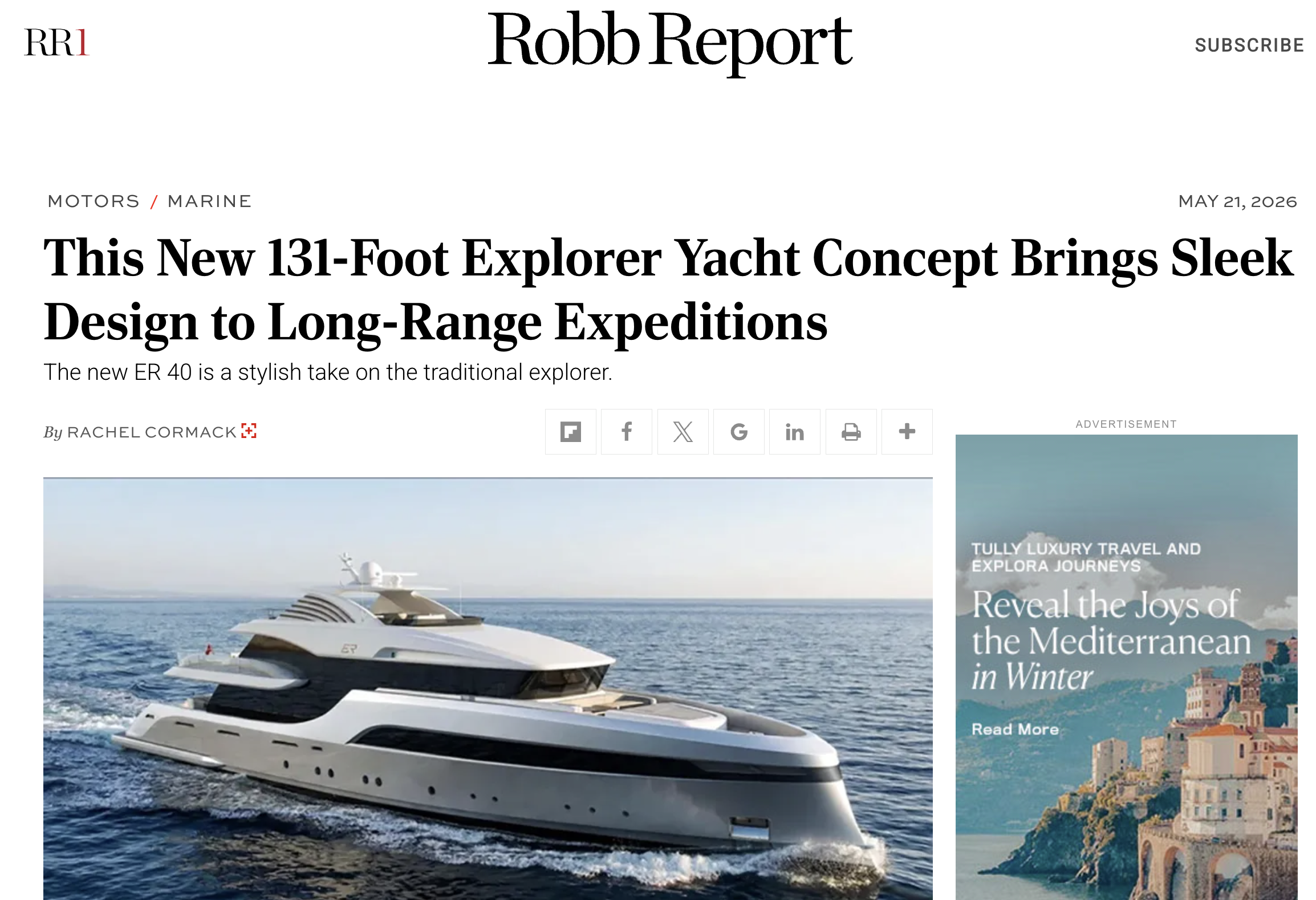 Robb Report Spotlights ER Yacht Design’s ER 40 Expedition Yacht