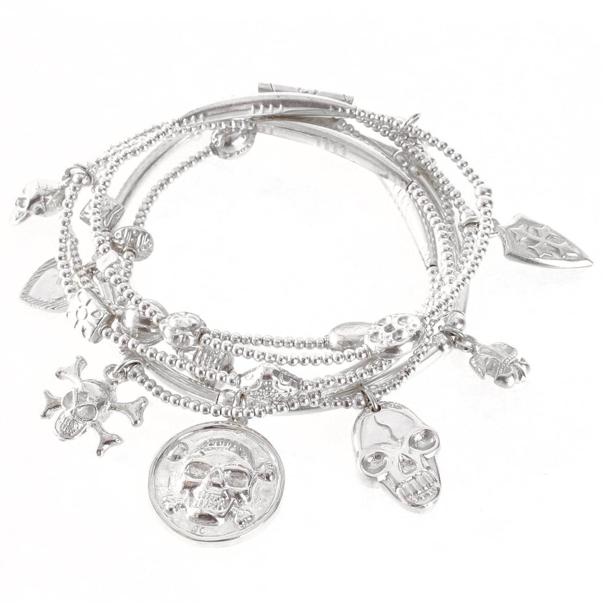 Sacred Skull 6-Brecelet Set The skull is said to be the window into the soul. Our Sacred Skull set features skull charms that inspire strength and empower you to trust your instincts. Embrace your inner power! Sterling silver charms and beads, 6 stretch band bracelets, 2.5" diameter, hand-crafted in Bali. Includes complimentary Good Charma gift box