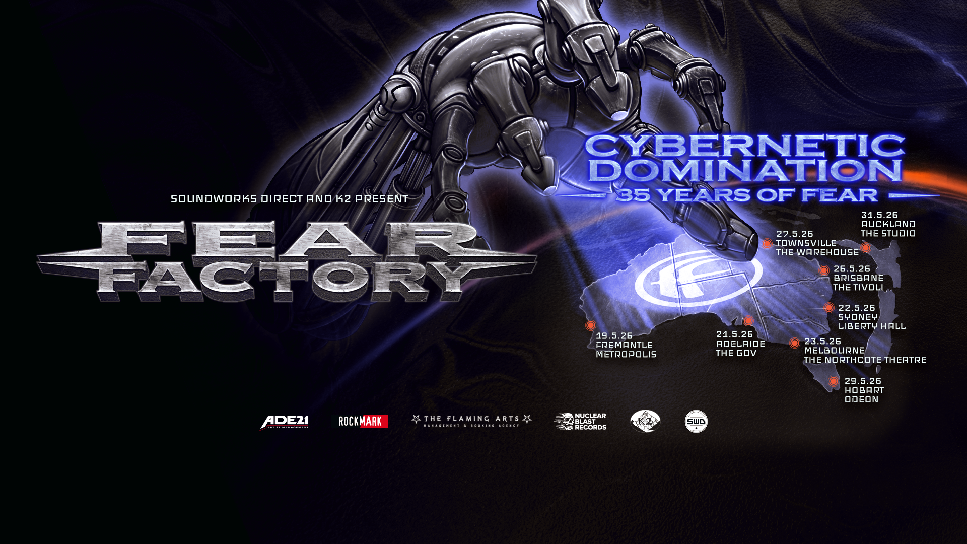 FEAR FACTORY 'Cybernetic Domination' - Australian &amp; New Zealand Tour, May 19 – 31, 2026