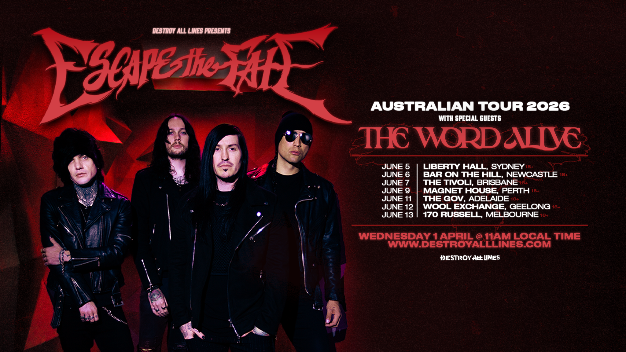 Escape The Fate Team up with The Word Alive for an extensive Australian Tour this June!