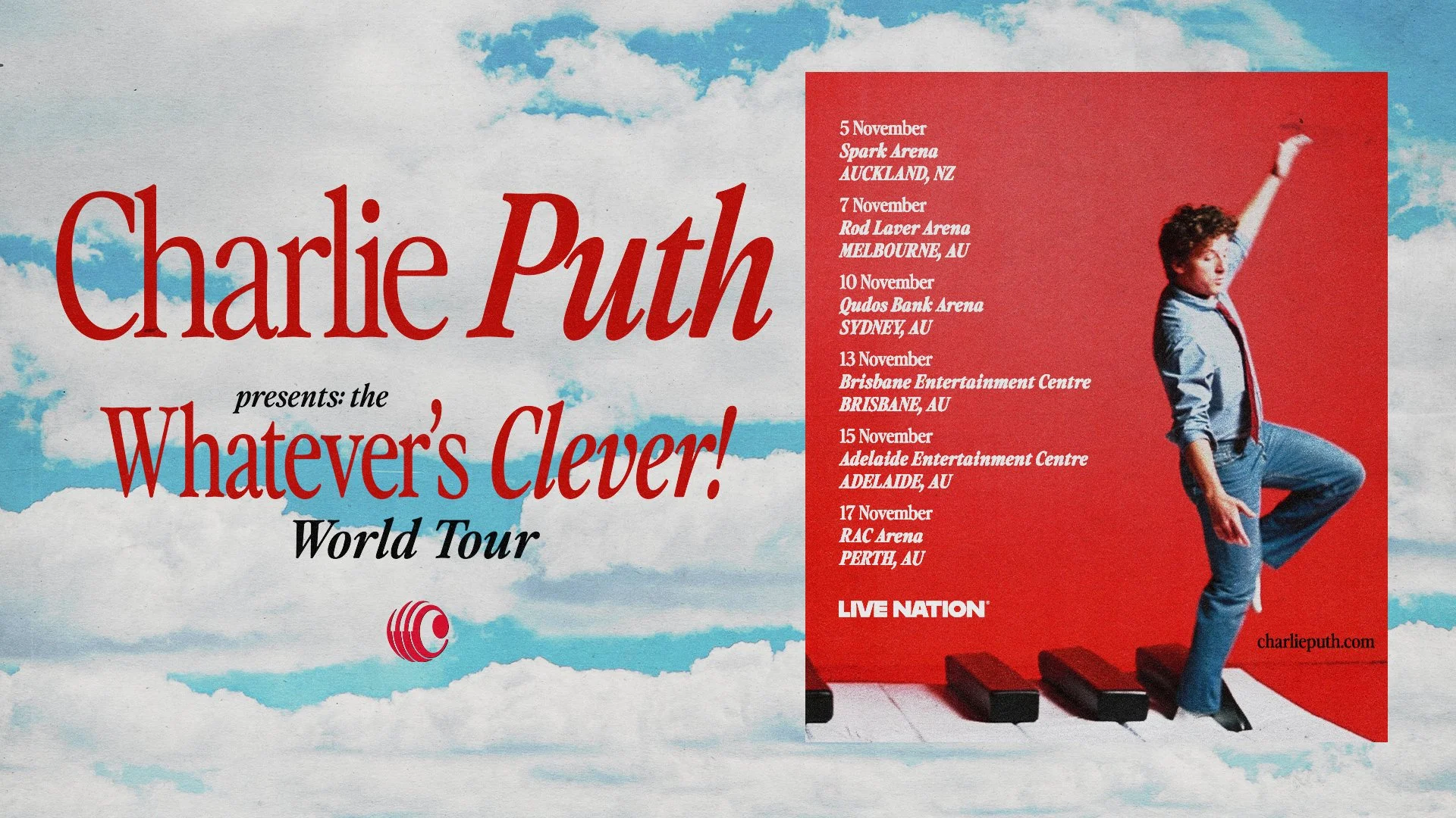 CHARLIE PUTH ANNOUNCES WHATEVER’S CLEVER! WORLD TOUR - AUSTRALIA AND NEW ZEALAND HEADLINE DATES REVEALED