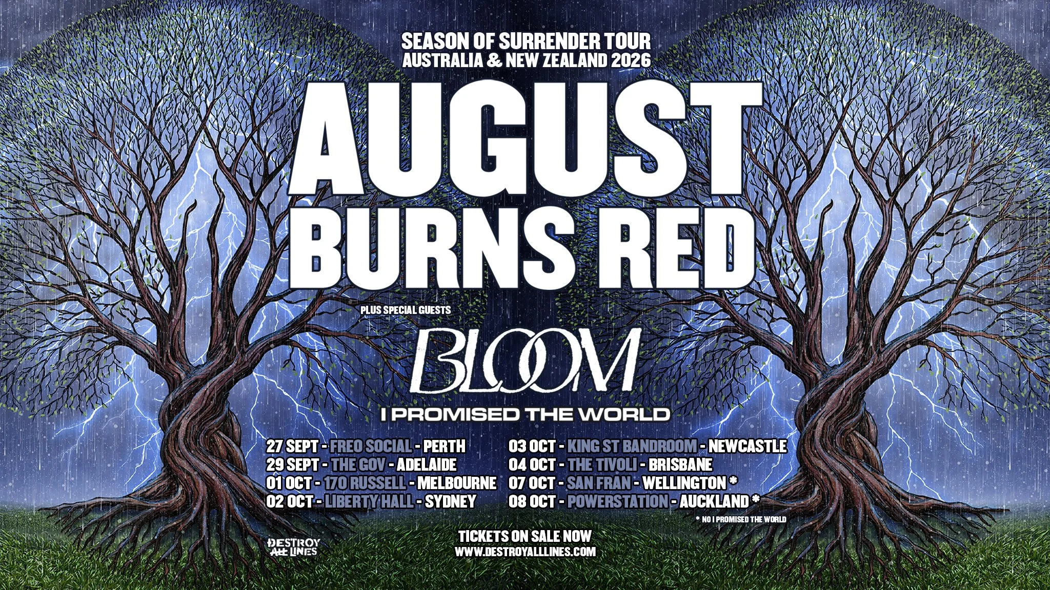 AUGUST BURNS RED SEASON OF SURRENDER TOUR AUSTRALIA &amp; NEW ZEALAND 2026 WITH SPECIAL GUESTS BLOOM I PROMISED THE WORLD (USA)