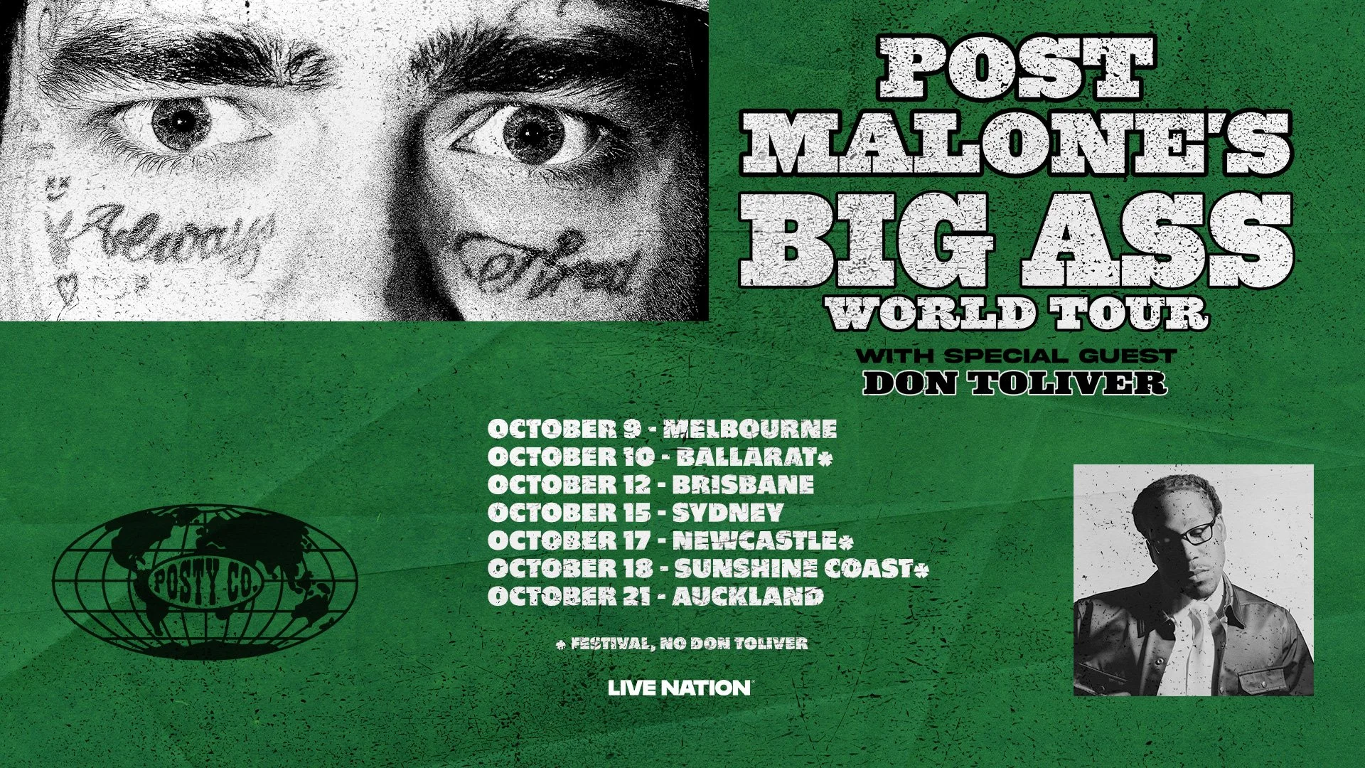 POST MALONE PRESENTS THE BIG ASS WORLD TOUR AUSTRALIA AND NEW ZEALAND 2026 - WITH SPECIAL GUEST DON TOLIVER