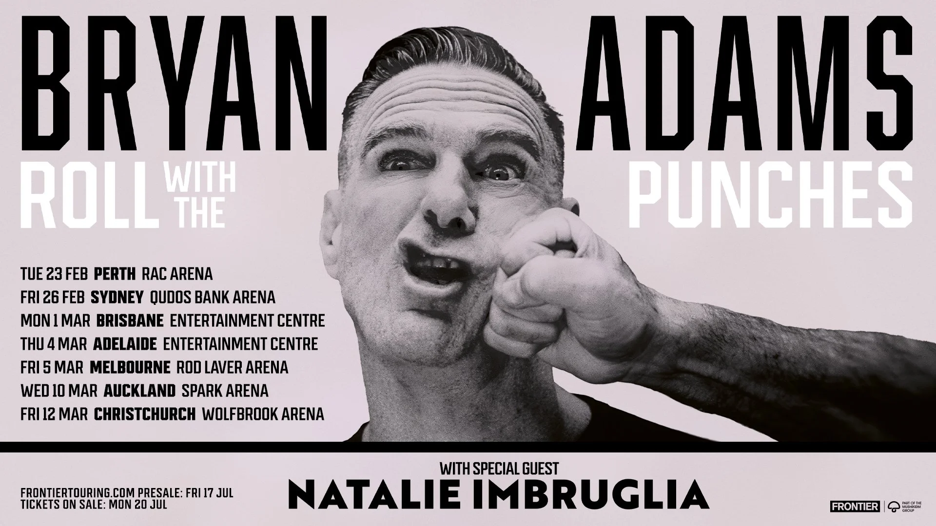 BRYAN ADAMS announces 'Roll With The Punches' AU &NZ Arena Tour FEB/MAR 2027 + special guest NATALIE IMBRUGLIA