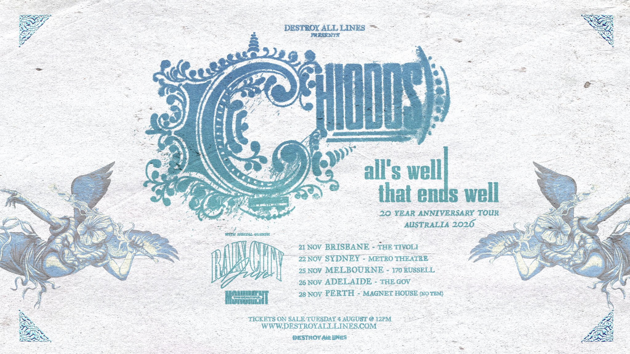 Chiodos 'All's Well That Ends Well' 20th Anniversary Australian Tour With Special Guests Rain City Drive + The Beautiful Monument