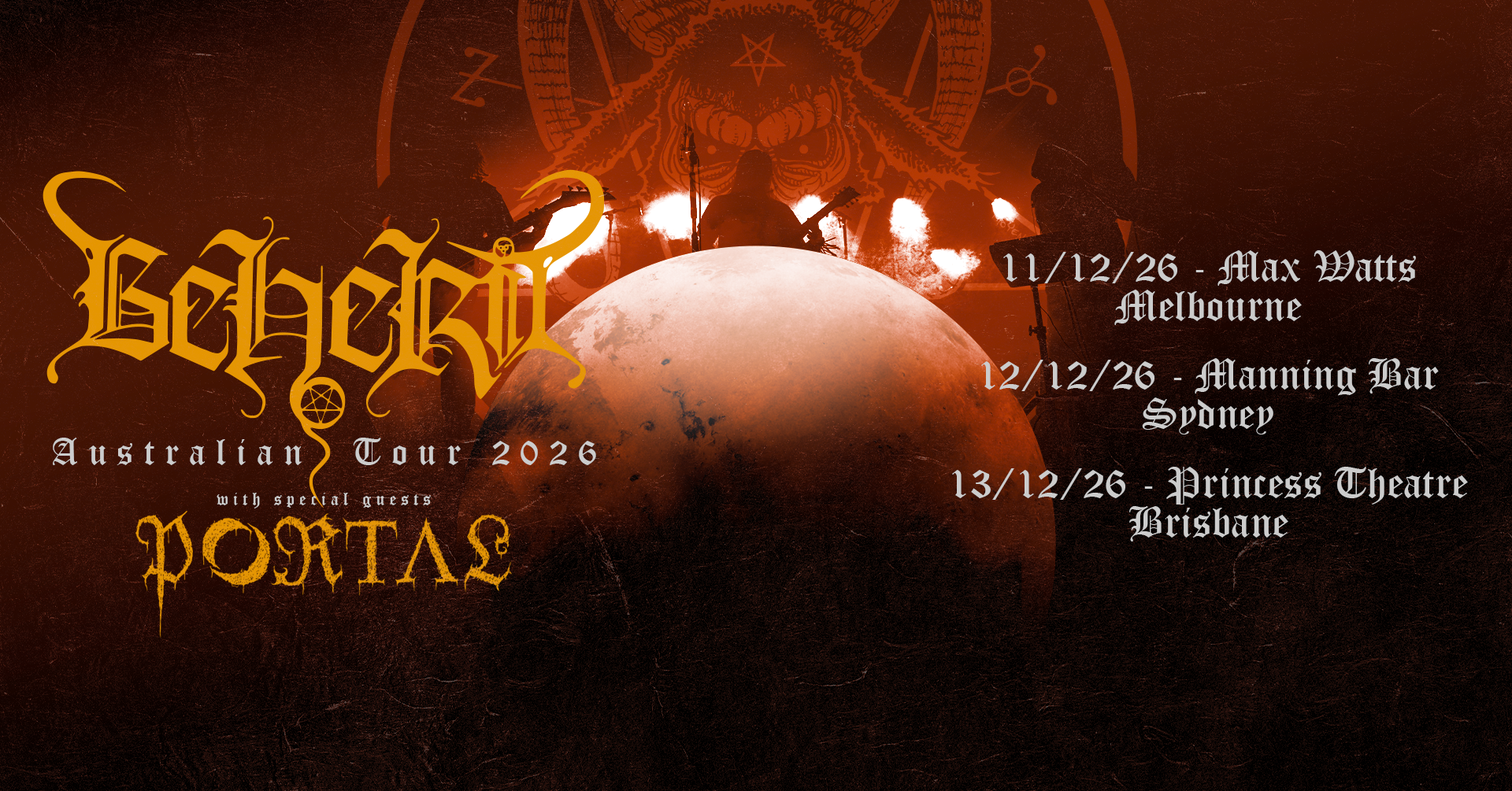 BEHERIT with guests PORTAL, Australian Tour, December 11th - 13th, 2026