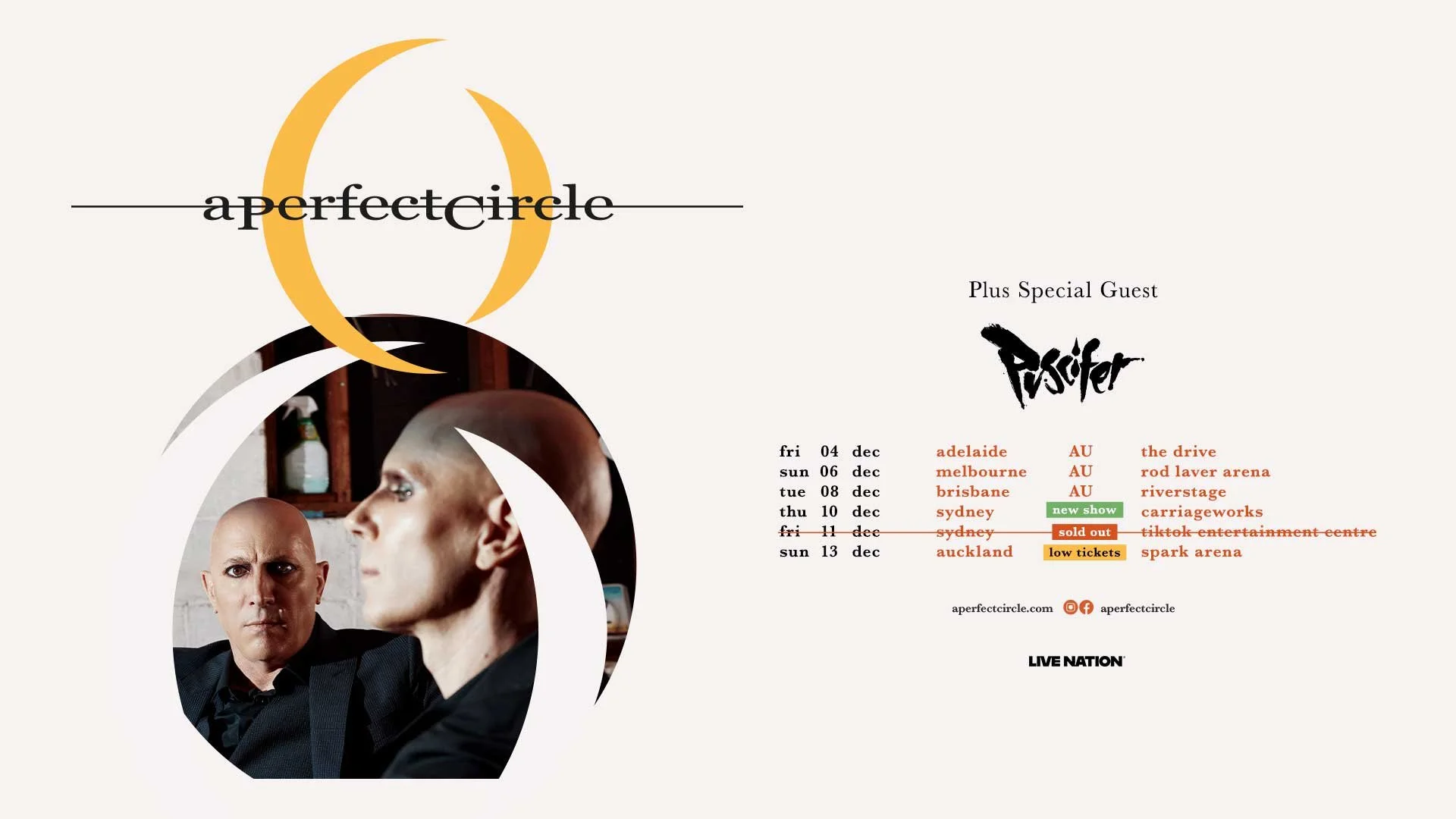 A PERFECT CIRCLE AUSTRALIA & NEW ZEALAND TOUR - SECOND & FINAL SHOW ADDED TO THE TOUR IN UNIQUE SYDNEY LOCATION
