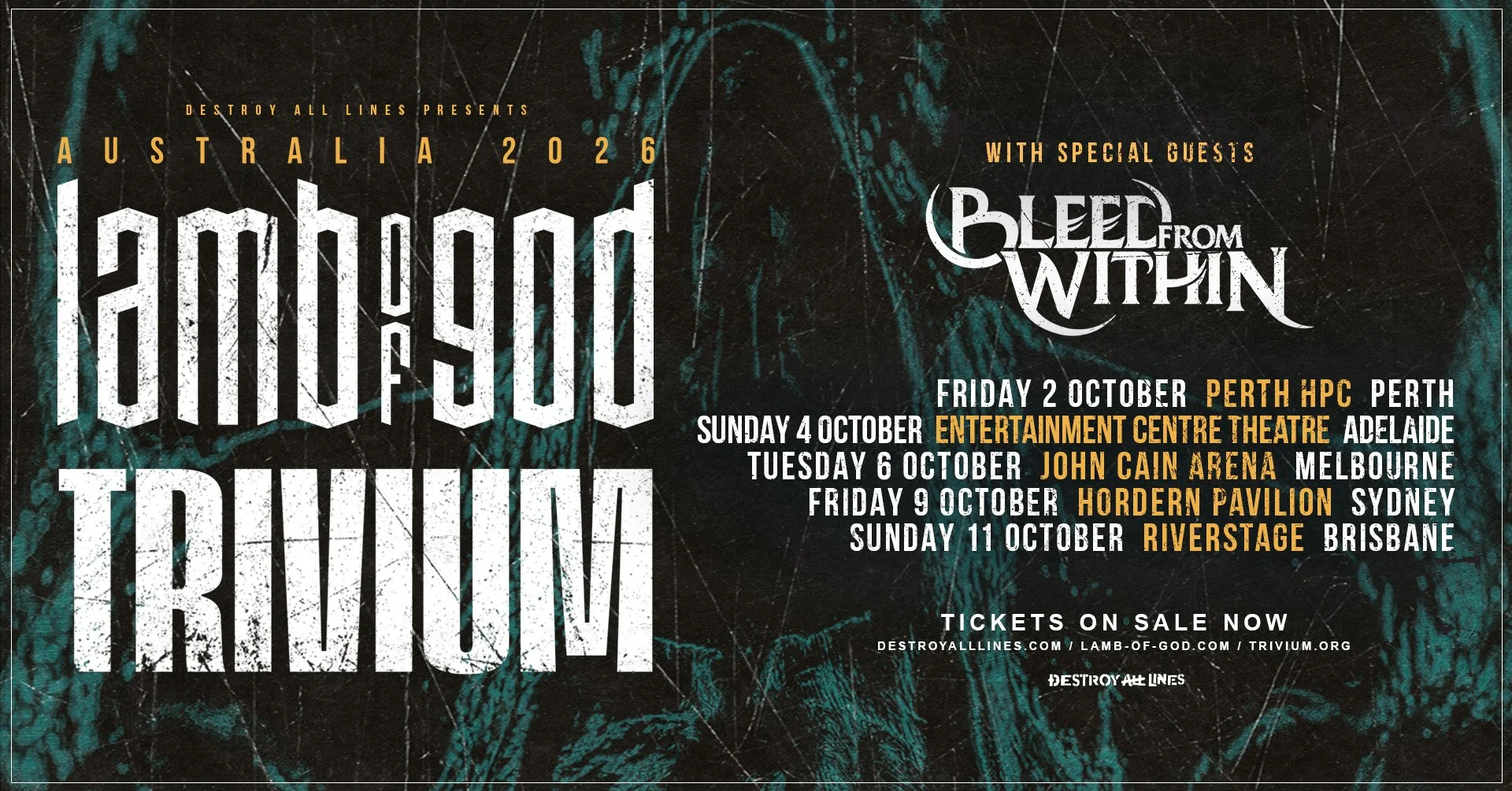 Lamb Of God + Trivium Australian Co-Headline Tour 2026 With Special Guests Bleed From Within