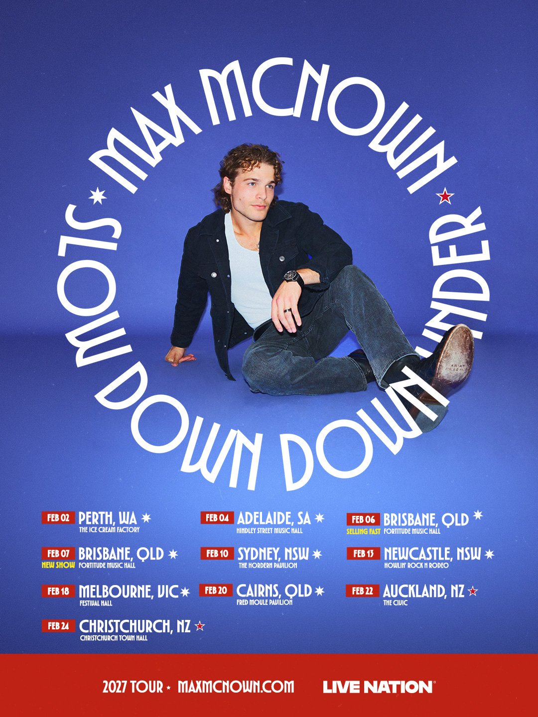 MAX McNOWN - 2027 AUSTRALIAN HEADLINE TOUR FROM NASHVILLE SINGER SONGWRITER - NEW DATE ADDED FOR BRISBANE TO MEET DEMAND!