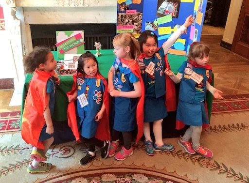 SuperGirls! Junior FIRST Lego League Team from Daisy Girl Scouts’ troop 411 and their battery-powered page turner that could turn pages for people who are paralyzed or have arthritis. Emily Bergenroth, Alicia Cutter, Karissa Cheng, Addy Oneal, and Emery Dodson, 6 (Tulsa, OK)